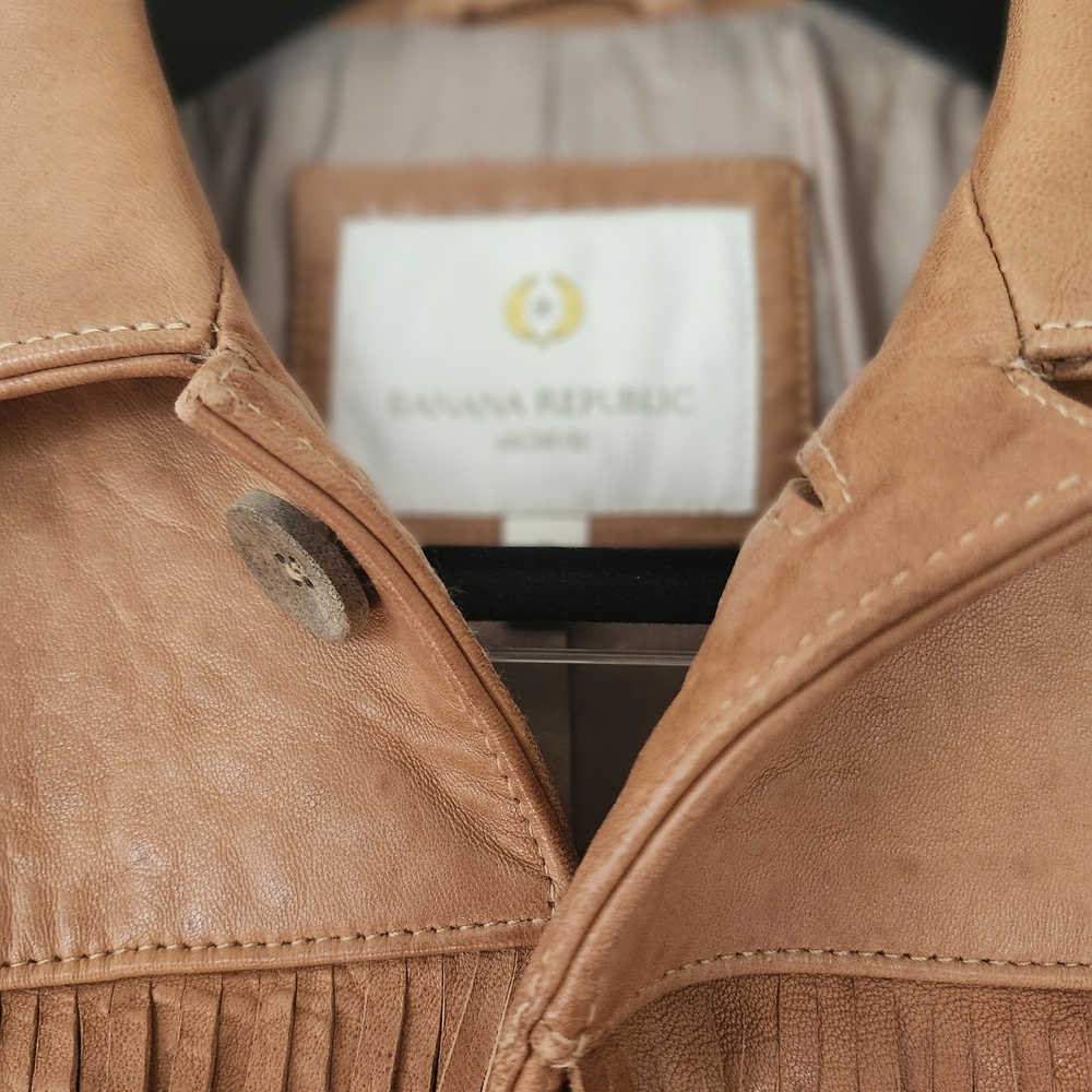 Men's Tan Fringe Leather Jacket Banana Republic - Picture 2 of 6